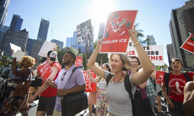 Hundreds of people take part in "March to Abolish ICE" protest in New York