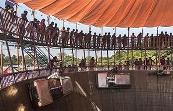 Stunt performed in "Well of Death" in Bolpur, India