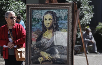 Art works made with plastic bags exhibited in Sao Paulo, Brazil