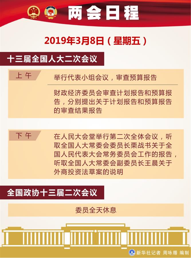 （圖表）[兩會日程預(yù)告]3月8日兩會日程