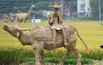 富陽：創意稻草人亮相稻田